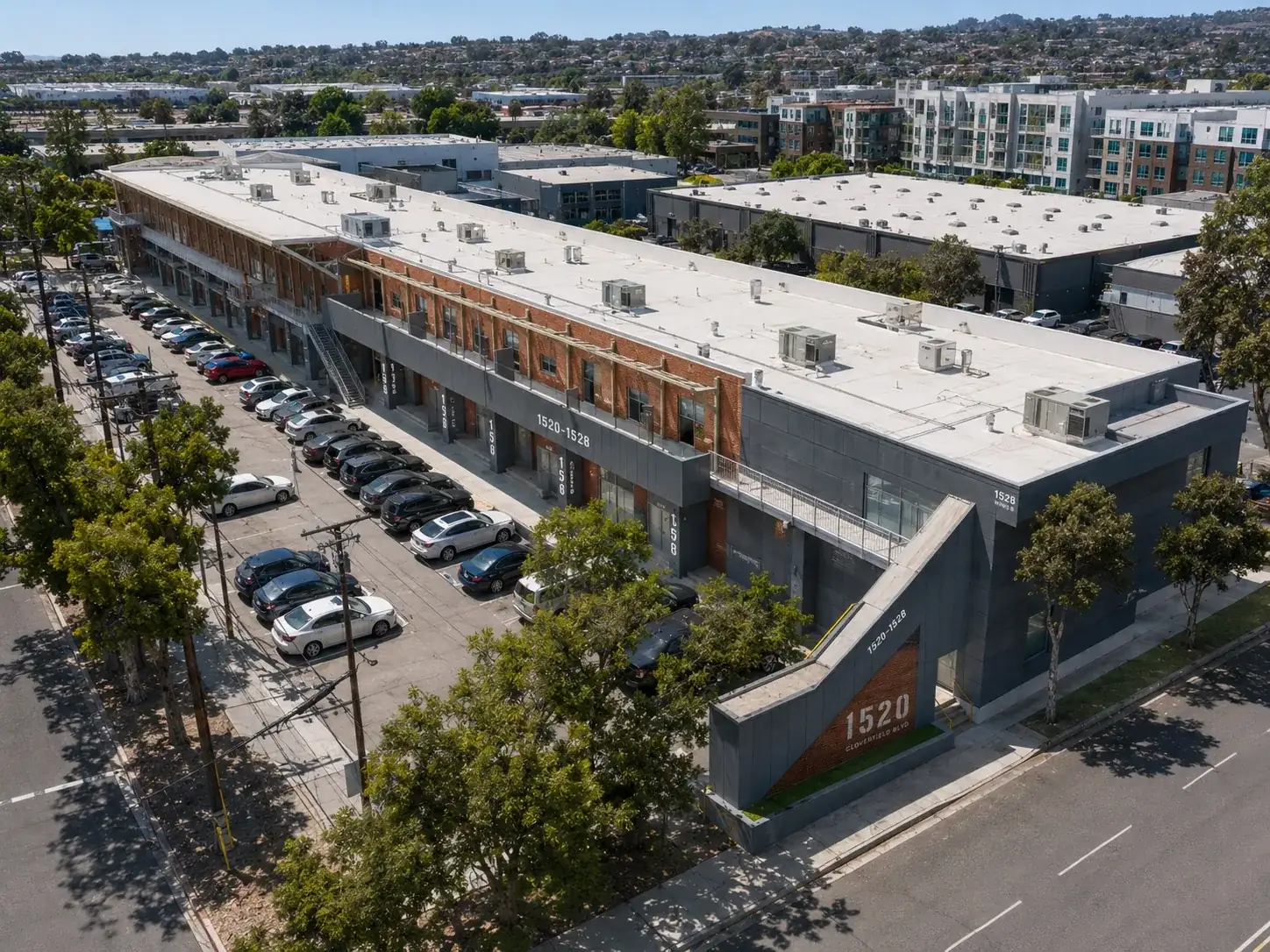 Aerial over 1520 Cloverfield, Santa Monica Media District